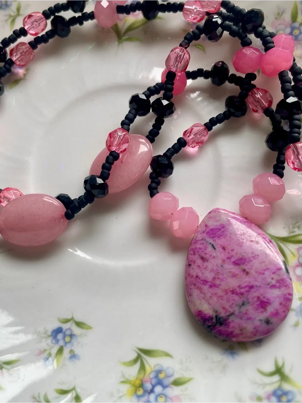 Pink Stone Teardrop Beaded Necklace - Women Jewelry